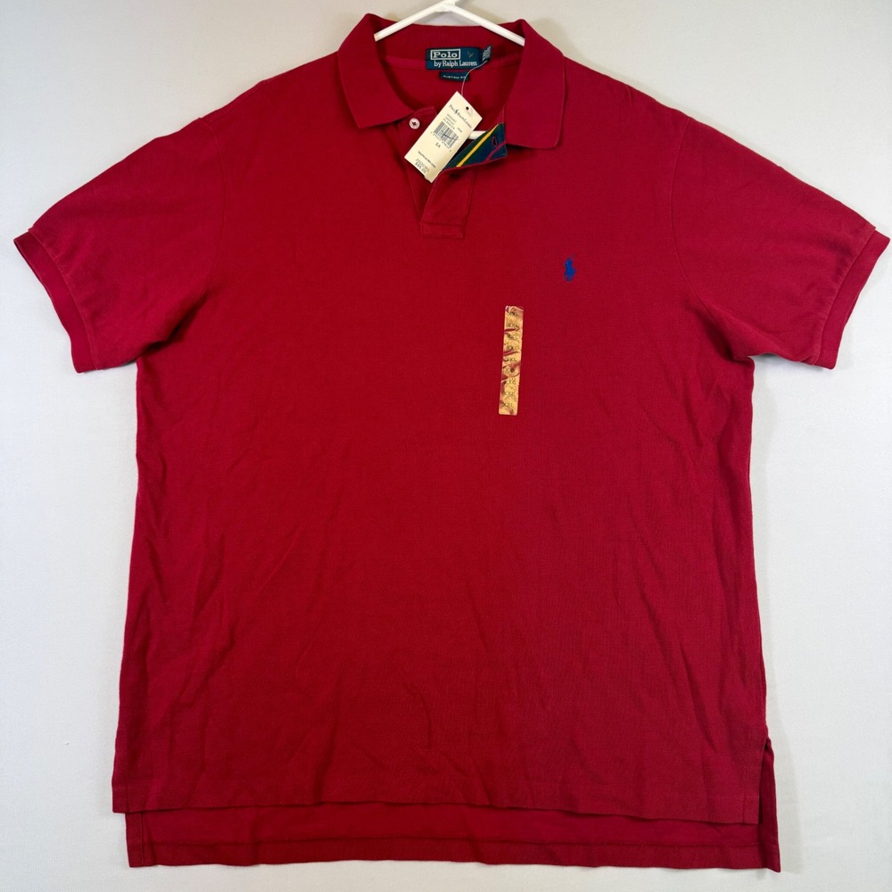 Polo Ralph Lauren Polo Shirt Mens XXL Red Custom Fit Cotton Mesh Blue Pony Logo